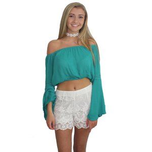 NWT Crochet Bell Sleeve Crop Top by Band of Gypsies